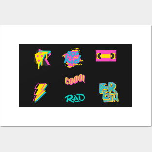 Retro 90s Neon Sticker Sheet (7pcs) Posters and Art